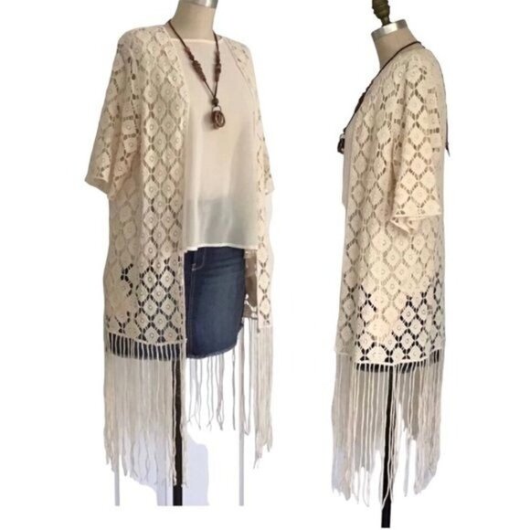 House of Harlow 1960 Crochet Open Cardigan Kimono Duster - Picture 1 of 5